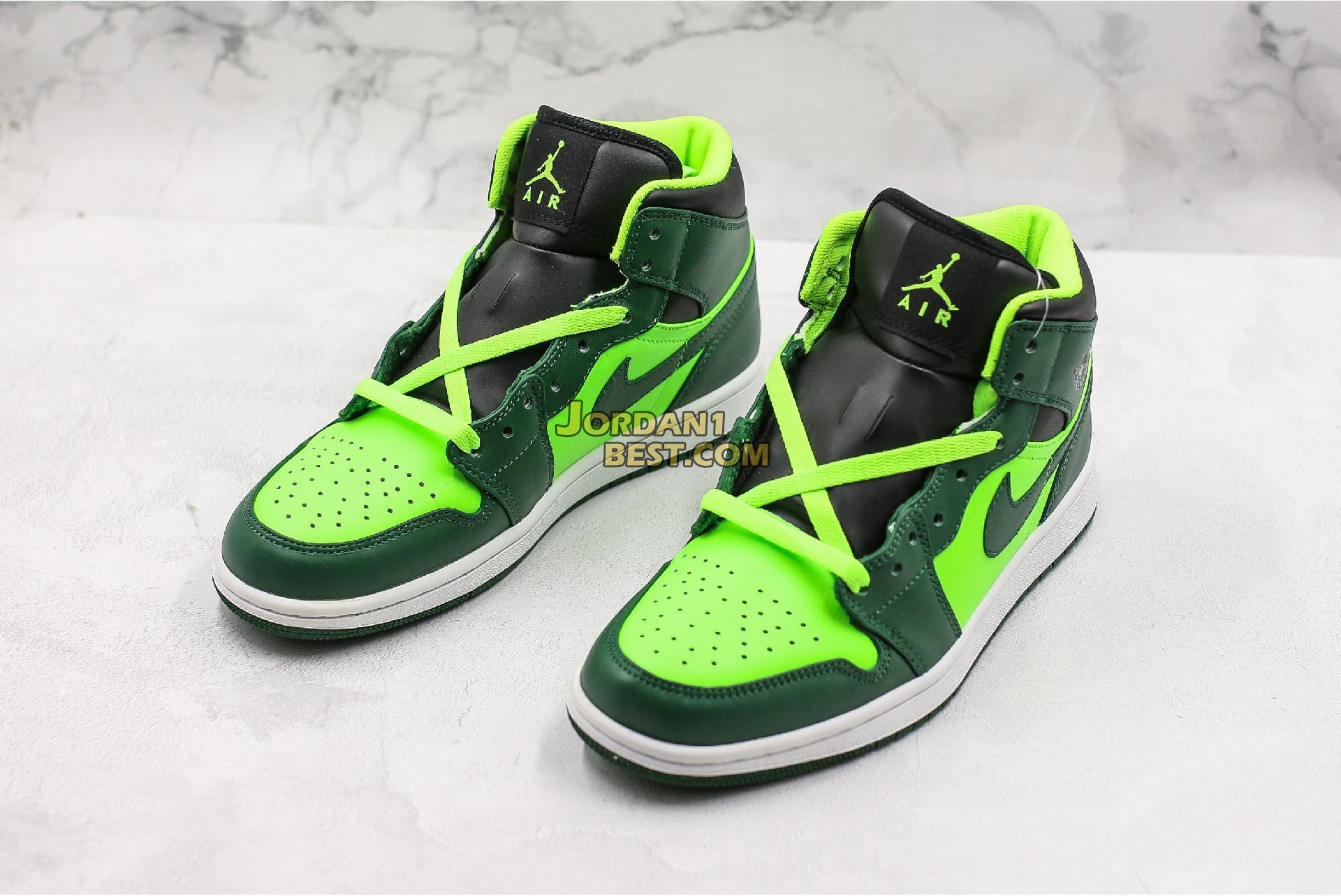Fake Air Jordan 1 Mid Green 300 Mens Womens Green Black Shoes Replicas On Wholesale Sale Online