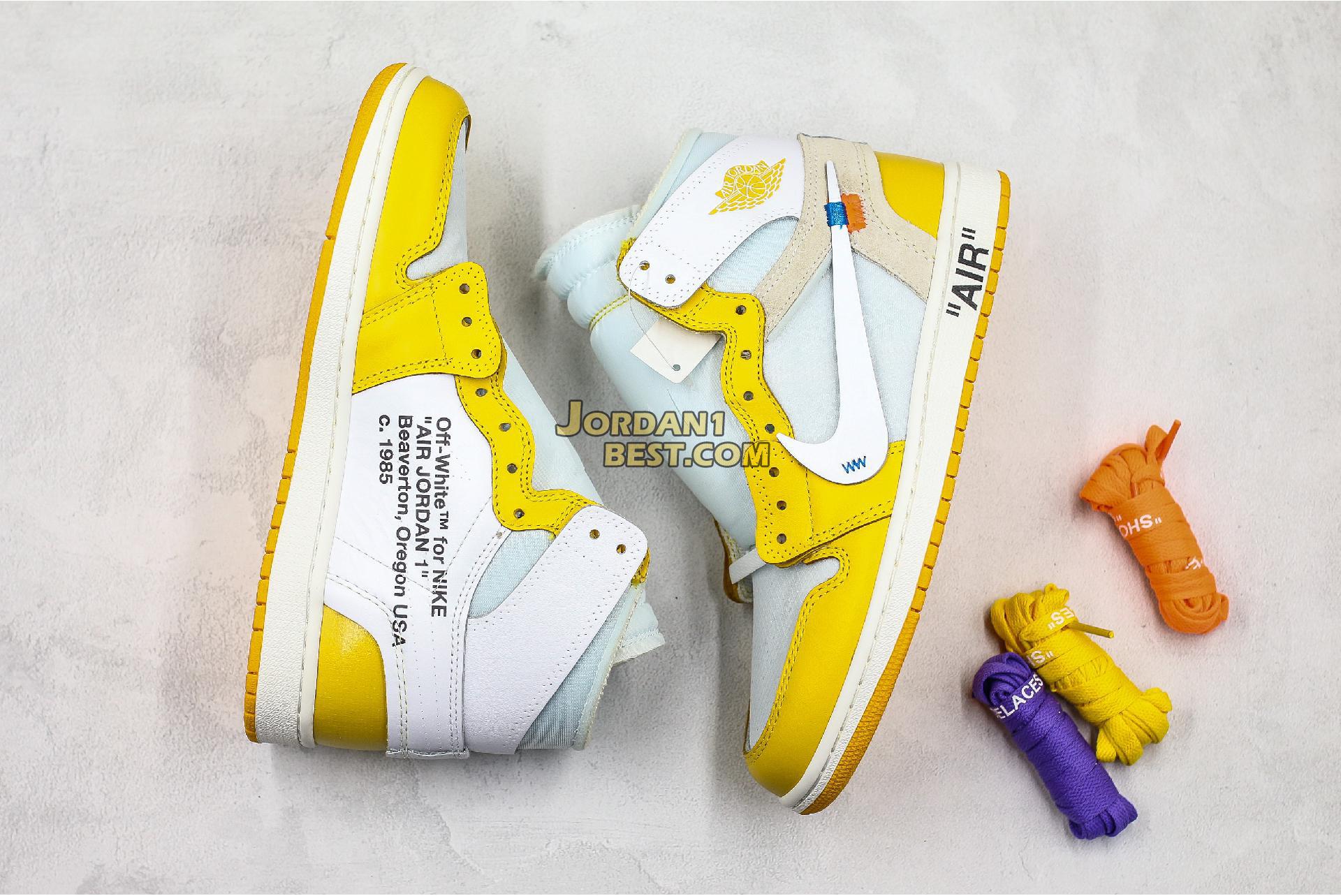 New Replicas Off White X Air Jordan 1 Retro High Og Unc Aq0818 149 Mens White Dark Powder Yellow Cone Shoes Replicas On Wholesale Sale Online