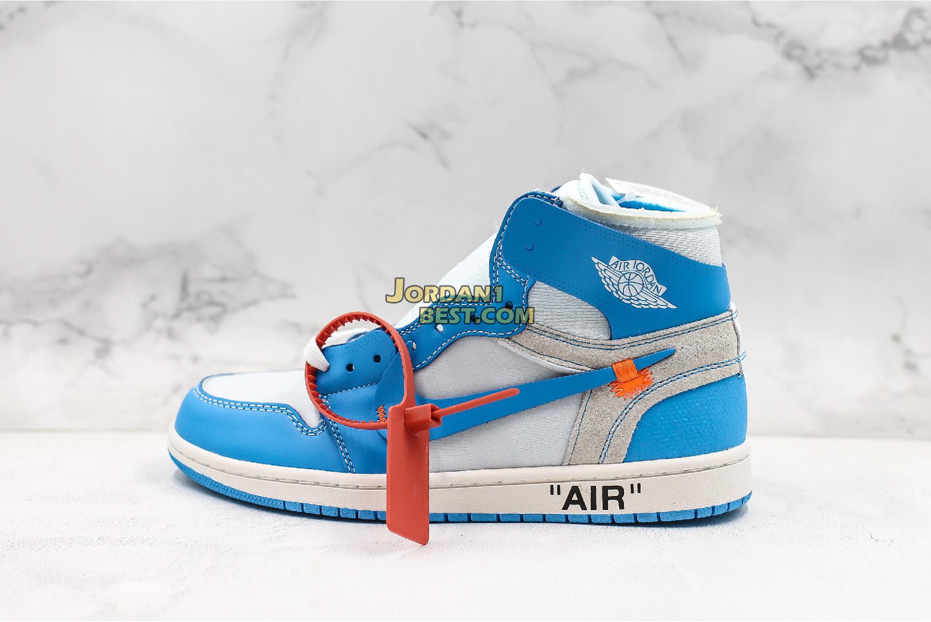 Top 3 Fake Off White X Air Jordan 1 Retro High Og Unc Aq0818 148 Mens White Dark Powder Blue Cone Shoes Replicas On Wholesale Sale Online
